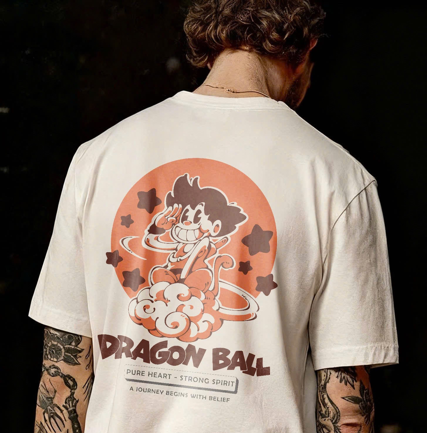 Dragon Ball Vintage T-Shirt - Rubber Hose Anime Graphic Tee, Pure Heart Strong Spirit Oversized Unisex Cotton Shirt