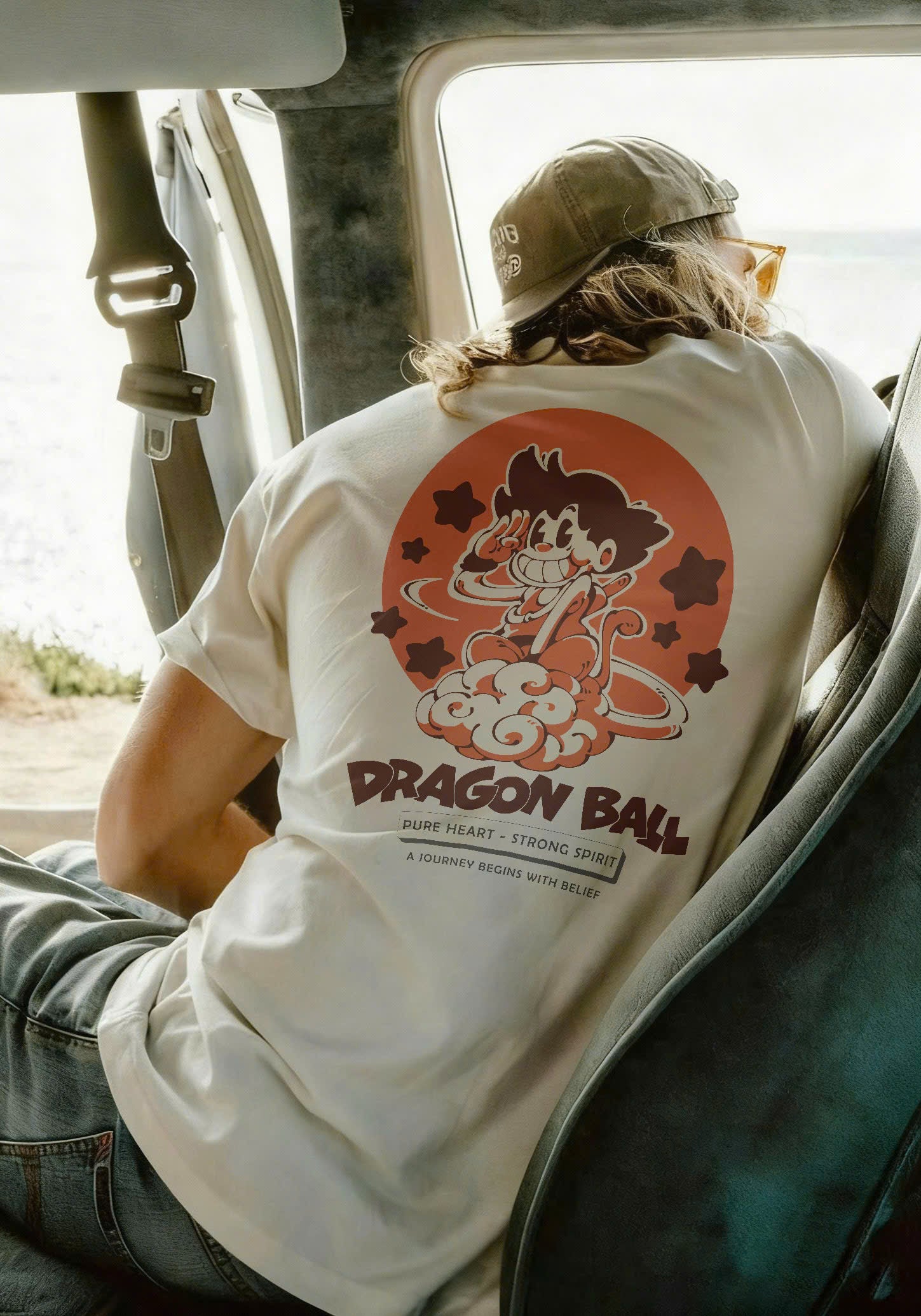 Dragon Ball Vintage T-Shirt - Rubber Hose Anime Graphic Tee, Pure Heart Strong Spirit Oversized Unisex Cotton Shirt